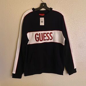 GUESS Black Crewneck with White Panel and Red Logo
